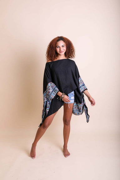 Geometric Embroidered Sleeve Kimono - Coco and lulu boutique