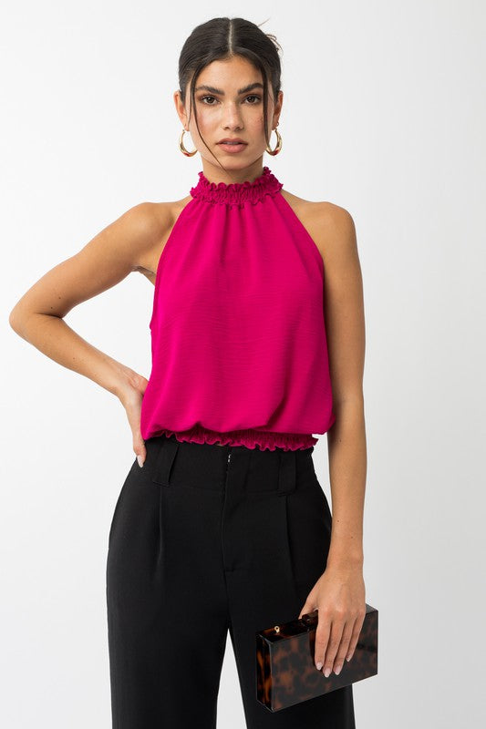 Sleeveless Smocking Halter Neck Top - Coco and lulu boutique