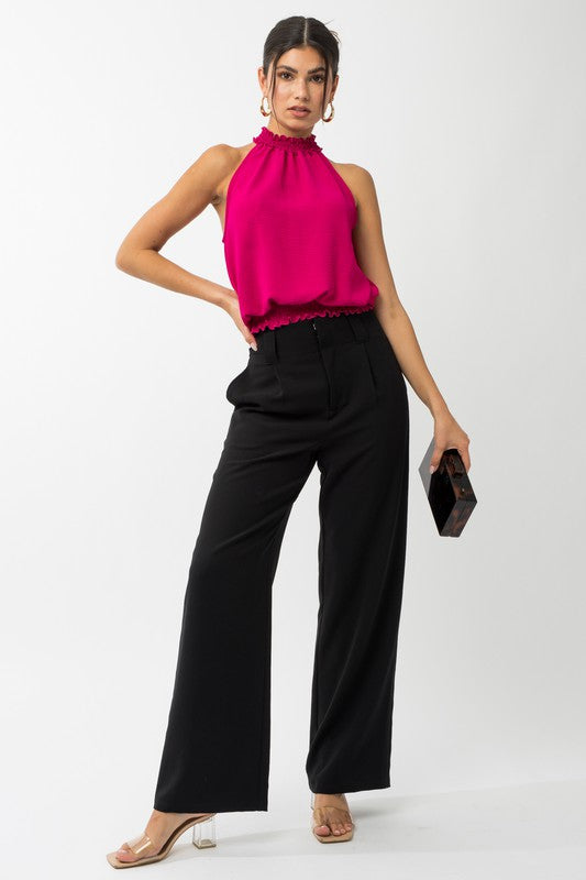 Sleeveless Smocking Halter Neck Top - Coco and lulu boutique