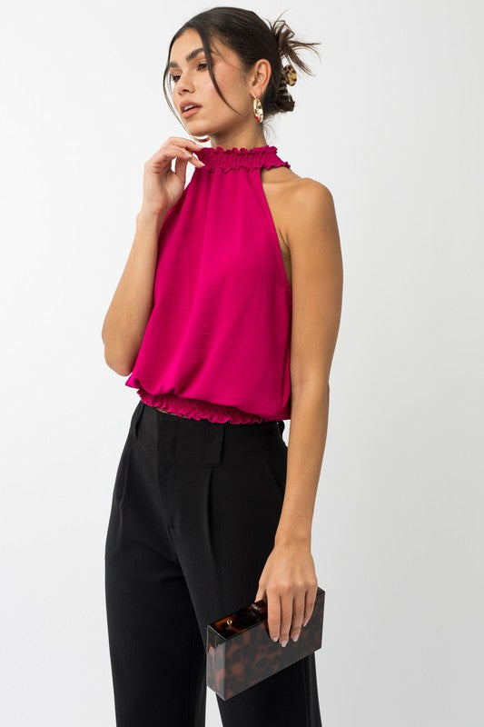 Sleeveless Smocking Halter Neck Top - Coco and lulu boutique