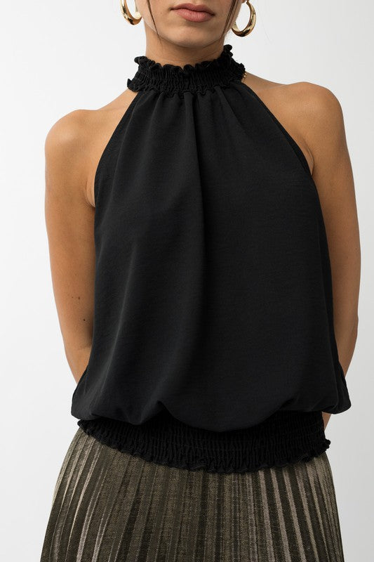 Sleeveless Smocking Halter Neck Top - Coco and lulu boutique