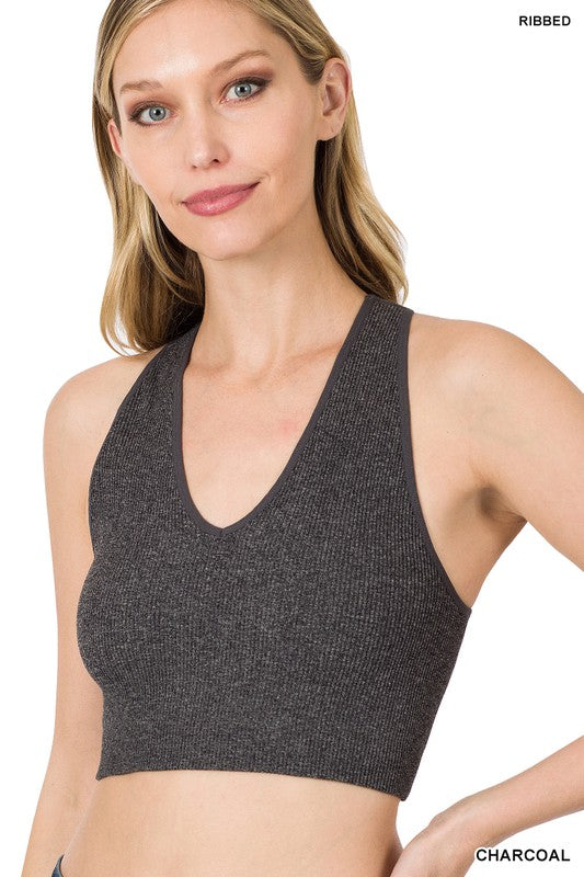 Free Spirit Ribbed Cropped Racerback Tank Top - Coco and lulu boutique