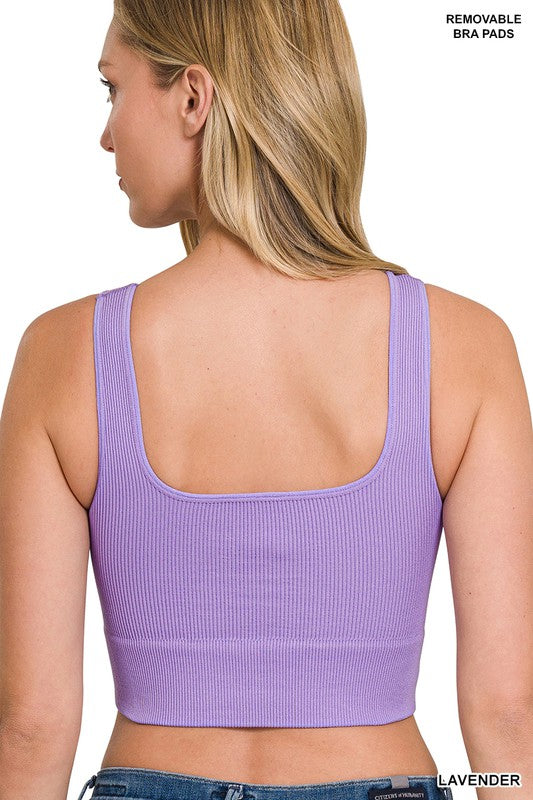 RIBBED SQUARE NECK CROPPED TANK TOP WITH BRA PADS - Coco and lulu boutique