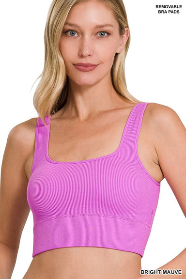 RIBBED SQUARE NECK CROPPED TANK TOP WITH BRA PADS - Coco and lulu boutique