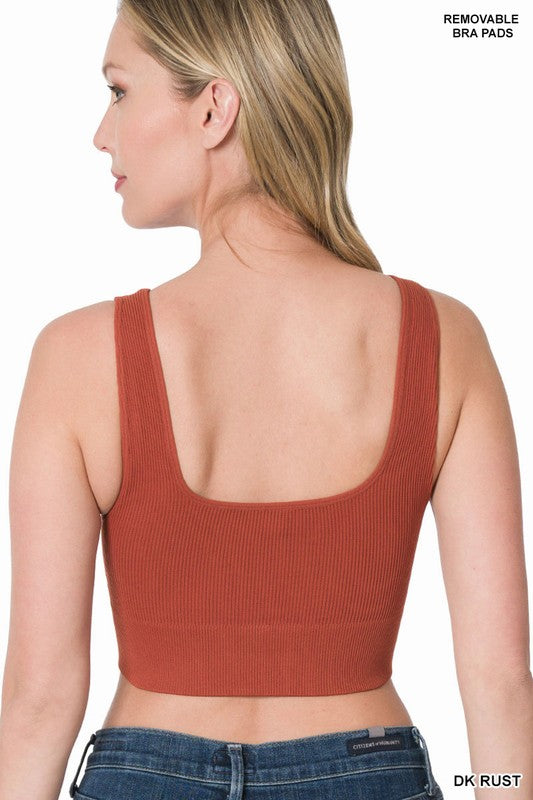 RIBBED SQUARE NECK CROPPED TANK TOP WITH BRA PADS - Coco and lulu boutique