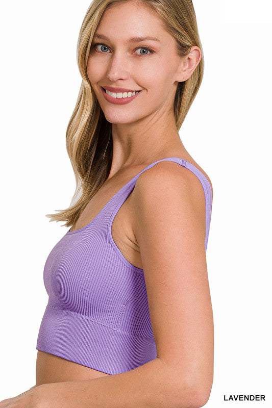 RIBBED SQUARE NECK CROPPED TANK TOP WITH BRA PADS - Coco and lulu boutique