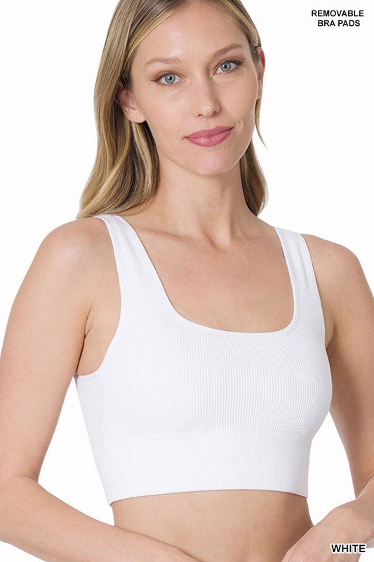 RIBBED SQUARE NECK CROPPED TANK TOP WITH BRA PADS - Coco and lulu boutique