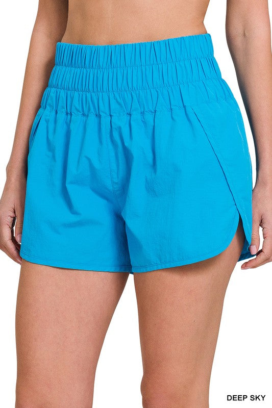 GYM DAY WINDBREAKER SMOCKED WAISTBAND RUNNING SHORTS - Coco and lulu boutique