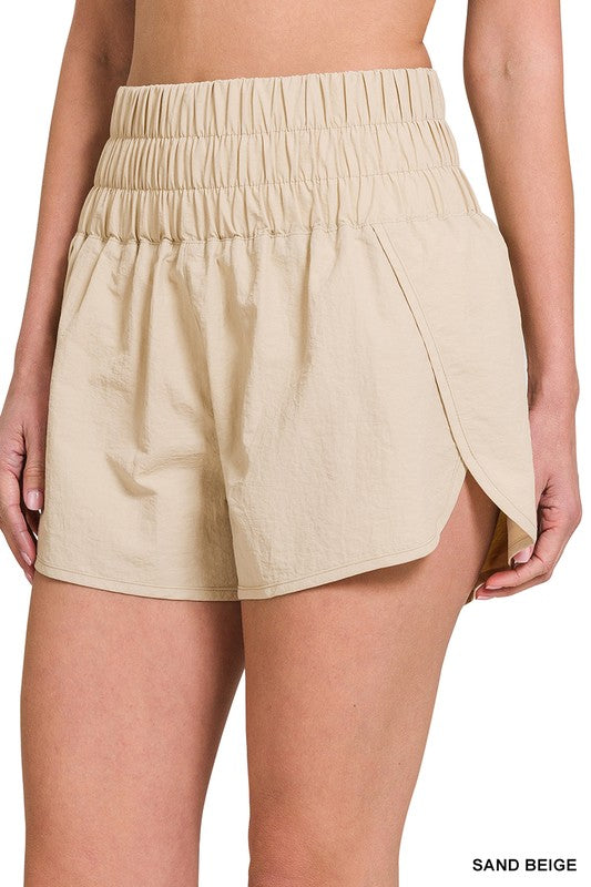 GYM DAY WINDBREAKER SMOCKED WAISTBAND RUNNING SHORTS - Coco and lulu boutique