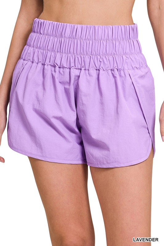 GYM DAY WINDBREAKER SMOCKED WAISTBAND RUNNING SHORTS - Coco and lulu boutique