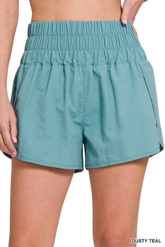 GYM DAY WINDBREAKER SMOCKED WAISTBAND RUNNING SHORTS - Coco and lulu boutique