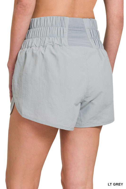 GYM DAY WINDBREAKER SMOCKED WAISTBAND RUNNING SHORTS - Coco and lulu boutique