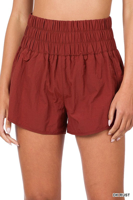 GYM DAY WINDBREAKER SMOCKED WAISTBAND RUNNING SHORTS - Coco and lulu boutique