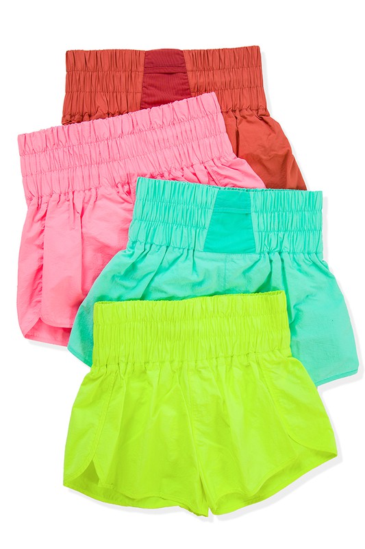 GYM DAY WINDBREAKER SMOCKED WAISTBAND RUNNING SHORTS - Coco and lulu boutique