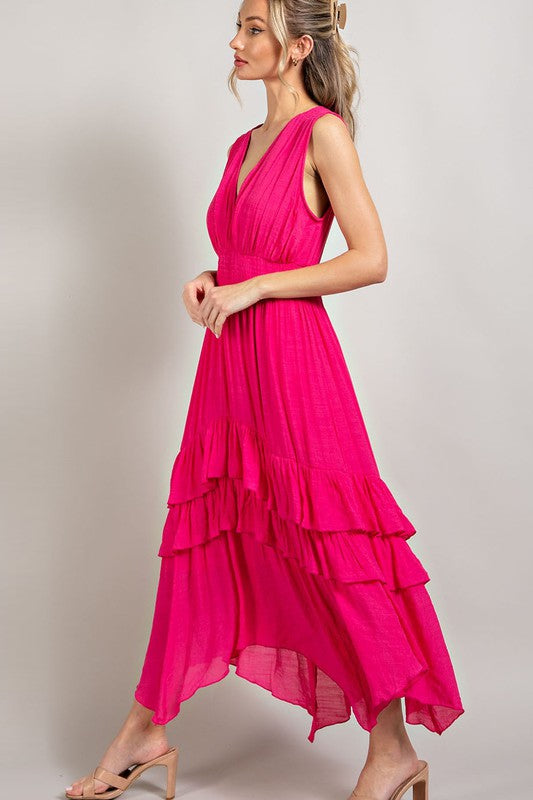 EVANN V NECK RUFFLE MAXI DRESS - Coco and lulu boutique