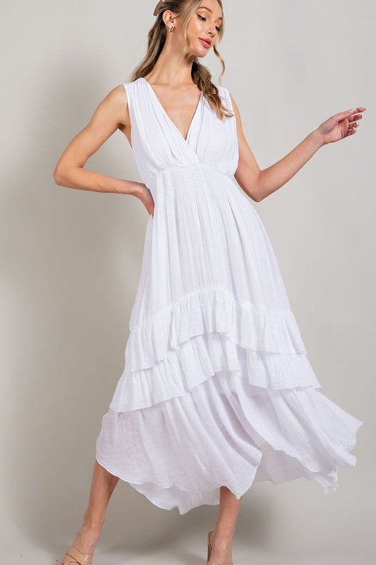 EVANN V NECK RUFFLE MAXI DRESS - Coco and lulu boutique