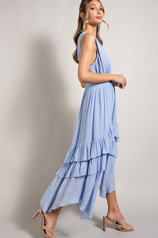 EVANN V NECK RUFFLE MAXI DRESS - Coco and lulu boutique