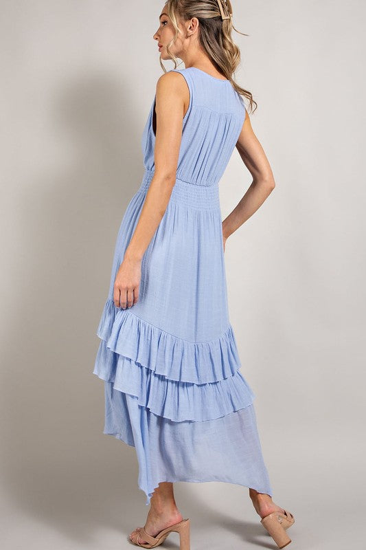 EVANN V NECK RUFFLE MAXI DRESS - Coco and lulu boutique
