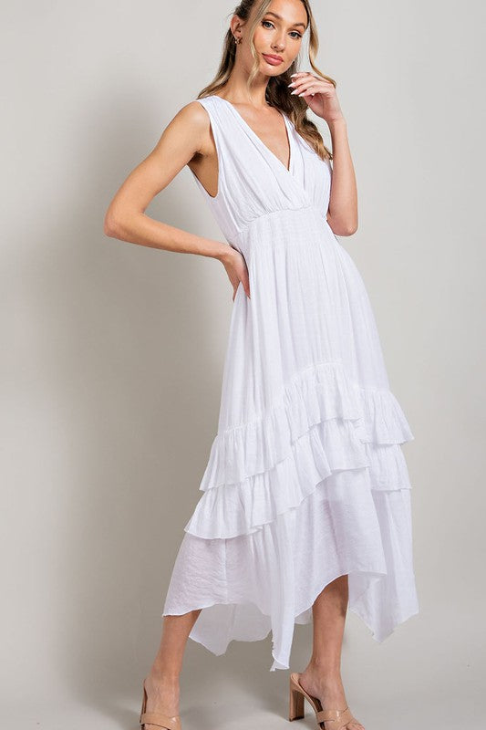 EVANN V NECK RUFFLE MAXI DRESS - Coco and lulu boutique