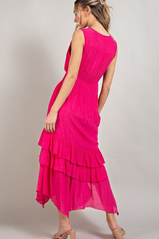 EVANN V NECK RUFFLE MAXI DRESS - Coco and lulu boutique