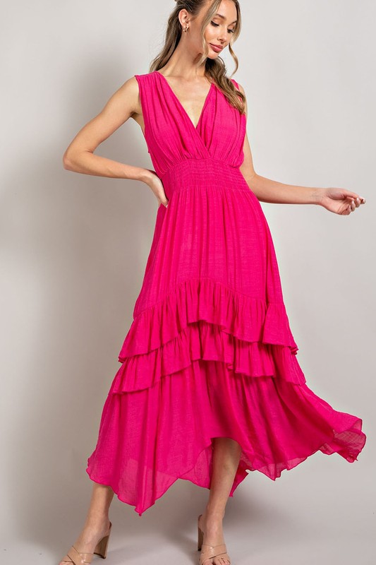 EVANN V NECK RUFFLE MAXI DRESS - Coco and lulu boutique