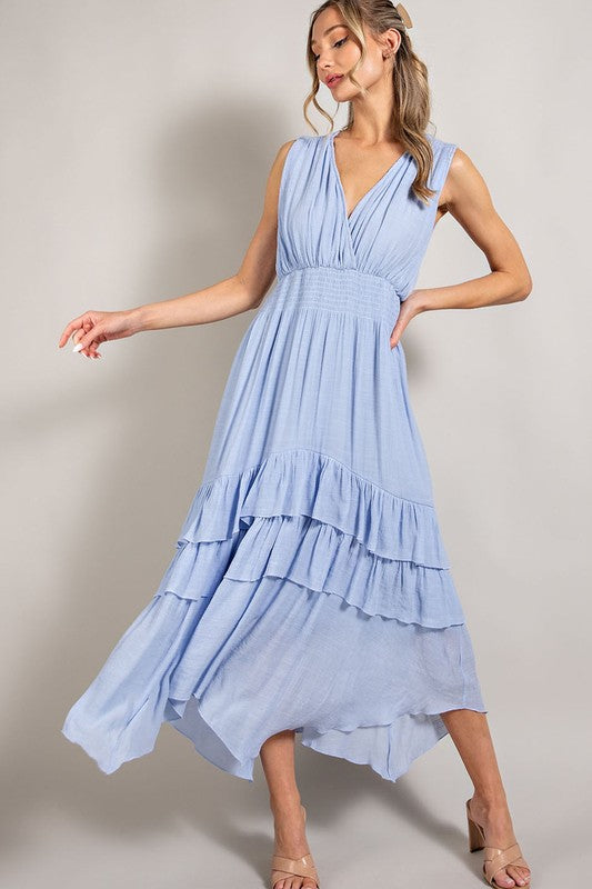 EVANN V NECK RUFFLE MAXI DRESS - Coco and lulu boutique