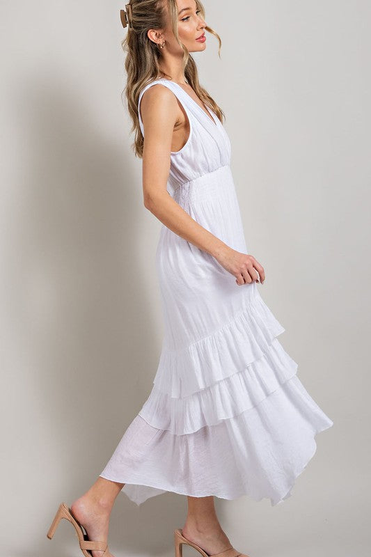 EVANN V NECK RUFFLE MAXI DRESS - Coco and lulu boutique