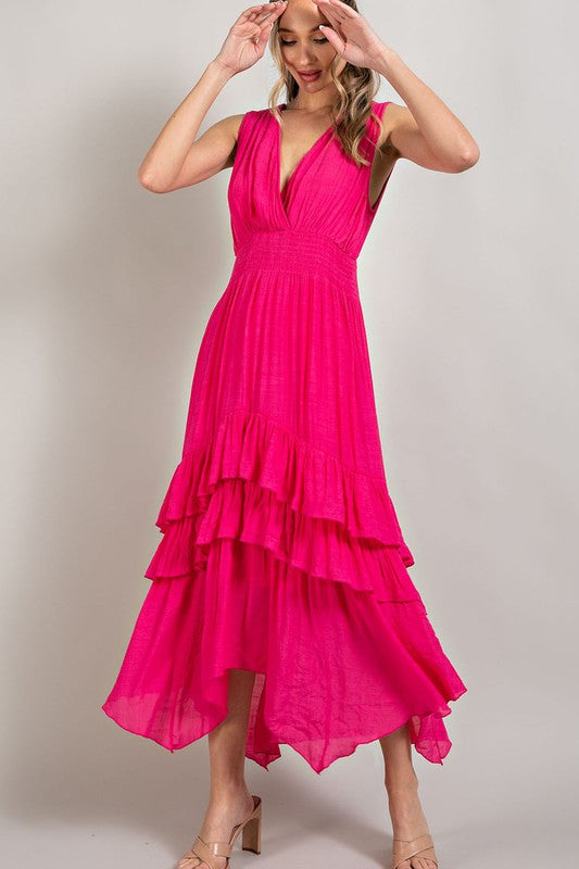 EVANN V NECK RUFFLE MAXI DRESS - Coco and lulu boutique