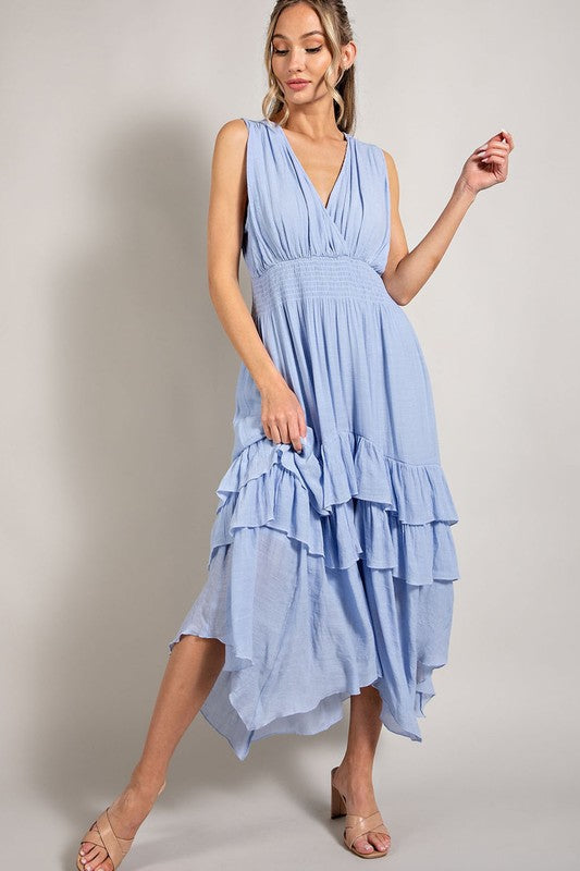 EVANN V NECK RUFFLE MAXI DRESS - Coco and lulu boutique