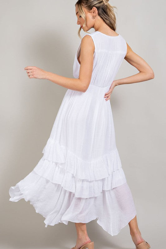 EVANN V NECK RUFFLE MAXI DRESS - Coco and lulu boutique