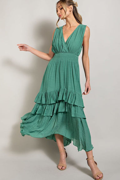 EVANN V NECK RUFFLE MAXI DRESS - Coco and lulu boutique