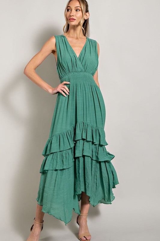 EVANN V NECK RUFFLE MAXI DRESS - Coco and lulu boutique