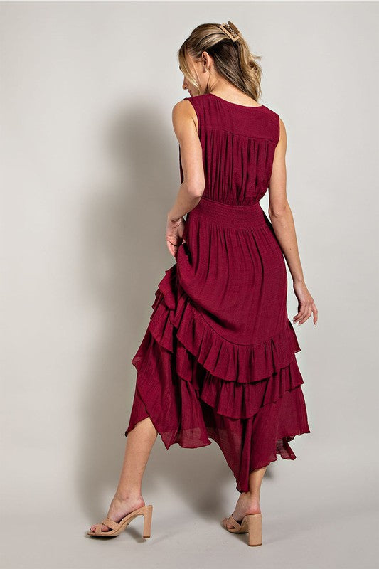 EVANN V NECK RUFFLE MAXI DRESS - Coco and lulu boutique