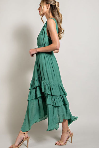 EVANN V NECK RUFFLE MAXI DRESS - Coco and lulu boutique