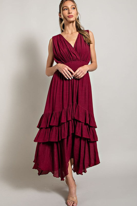 EVANN V NECK RUFFLE MAXI DRESS - Coco and lulu boutique