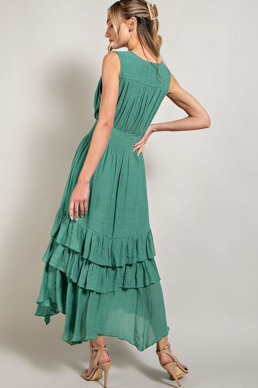 EVANN V NECK RUFFLE MAXI DRESS - Coco and lulu boutique