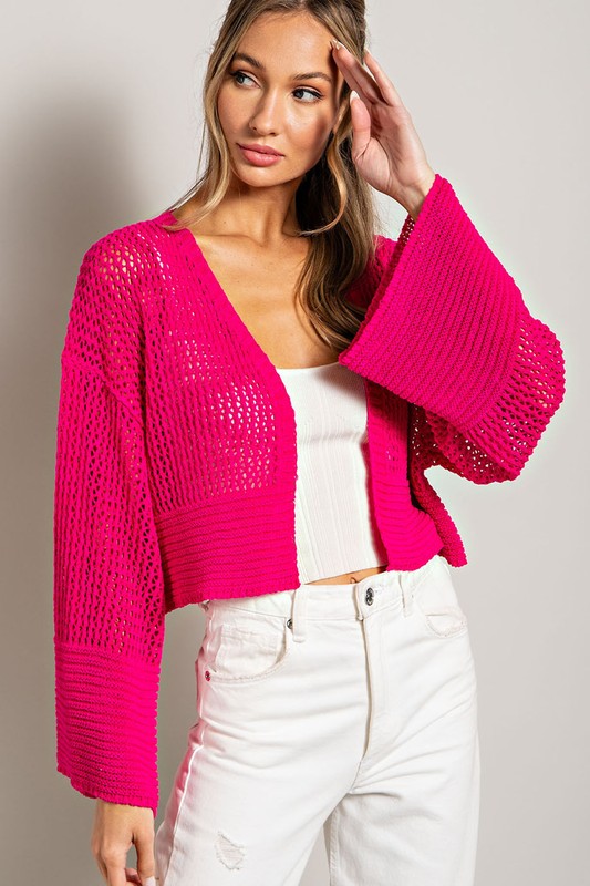 LOGAN EYELET KNIT CARDIGAN - Coco and lulu boutique