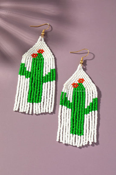 Cactus with flowers seed bead earrings - Coco and lulu boutique