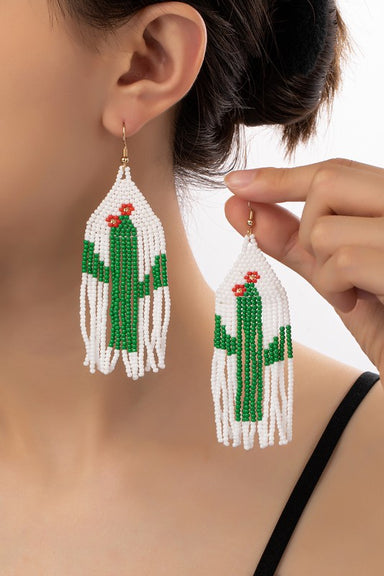 Cactus with flowers seed bead earrings - Coco and lulu boutique