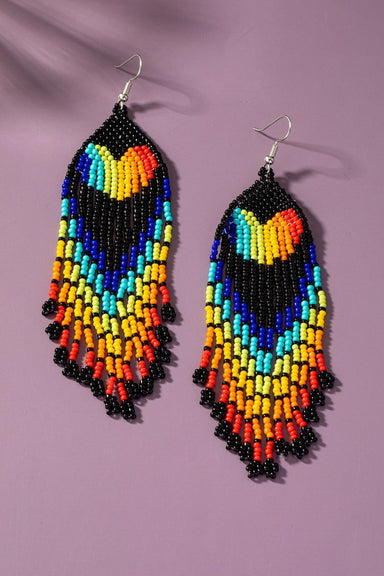 Rainbow heart drop seed bead earrings - Coco and lulu boutique