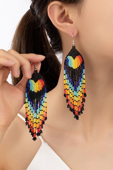 Rainbow heart drop seed bead earrings - Coco and lulu boutique