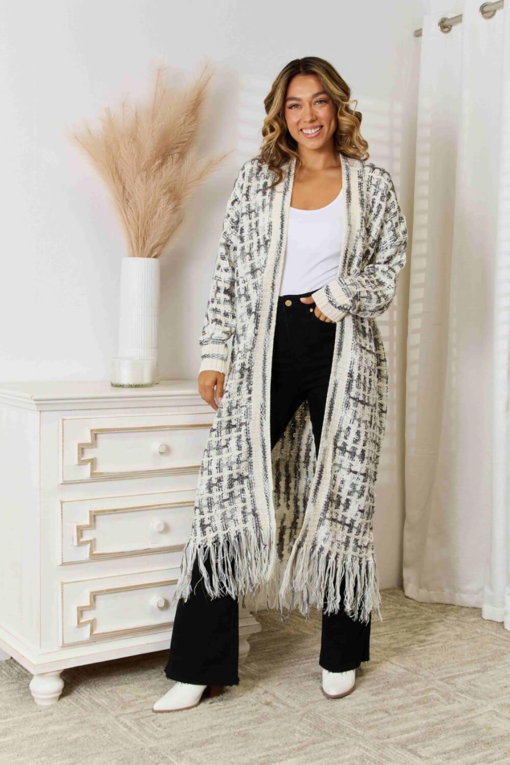 Morgan Multicolored Open Front Fringe Hem Cardigan - Coco and lulu boutique