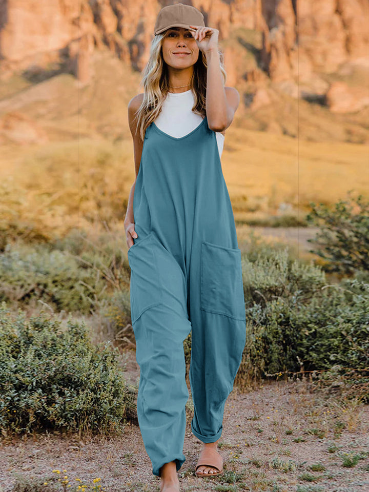 Sydney V-Neck Sleeveless Jumpsuit with Pocket - Coco and lulu boutique