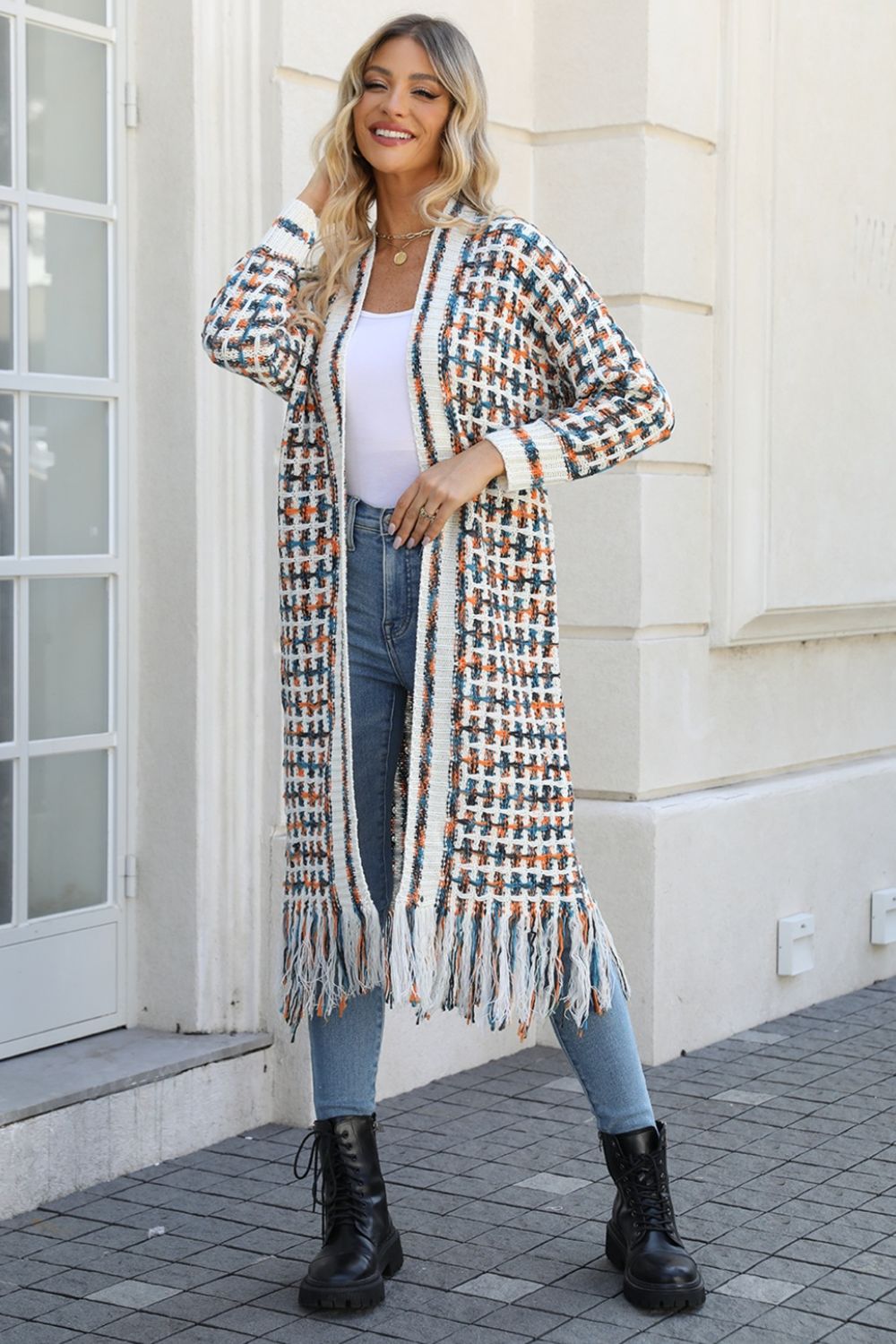 Morgan Multicolored Open Front Fringe Hem Cardigan - Coco and lulu boutique