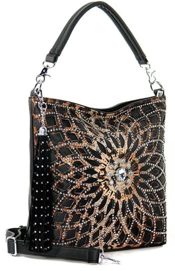 Rhinestone Design Layered Hobo: Taupe - Coco and lulu boutique