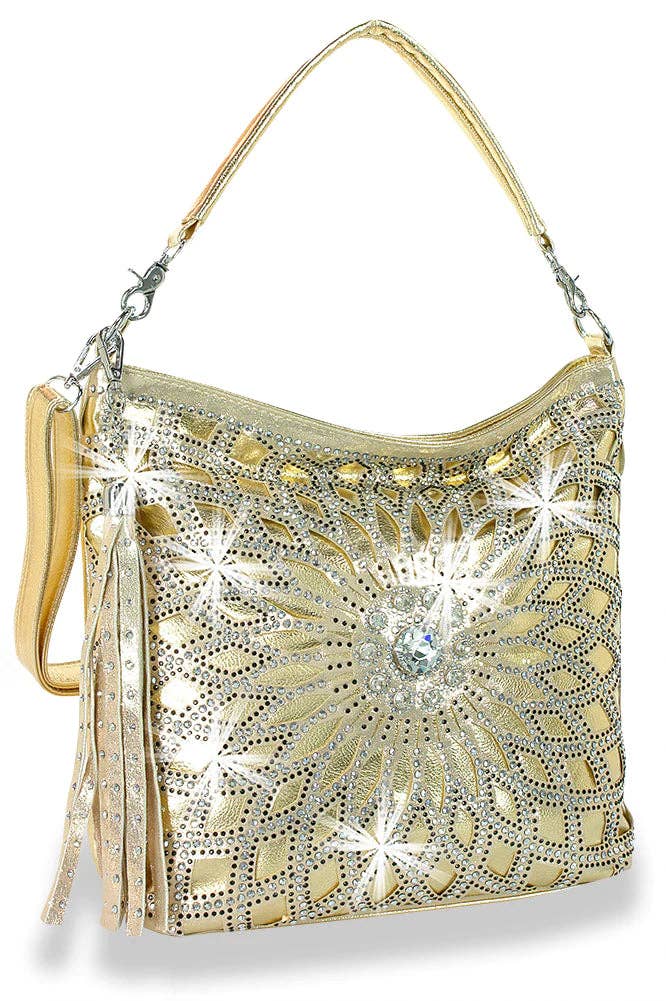 Rhinestone Design Layered Hobo: Taupe - Coco and lulu boutique