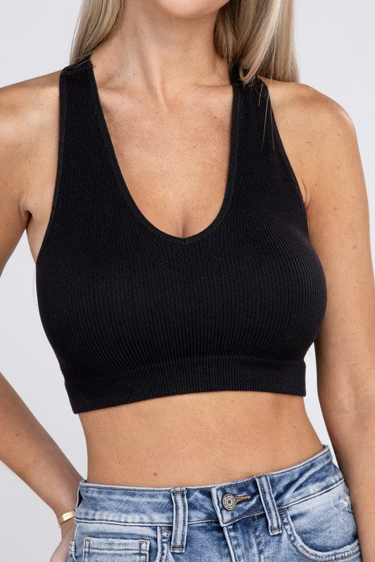 Free Spirit Ribbed Cropped Racerback Tank Top - Coco and lulu boutique