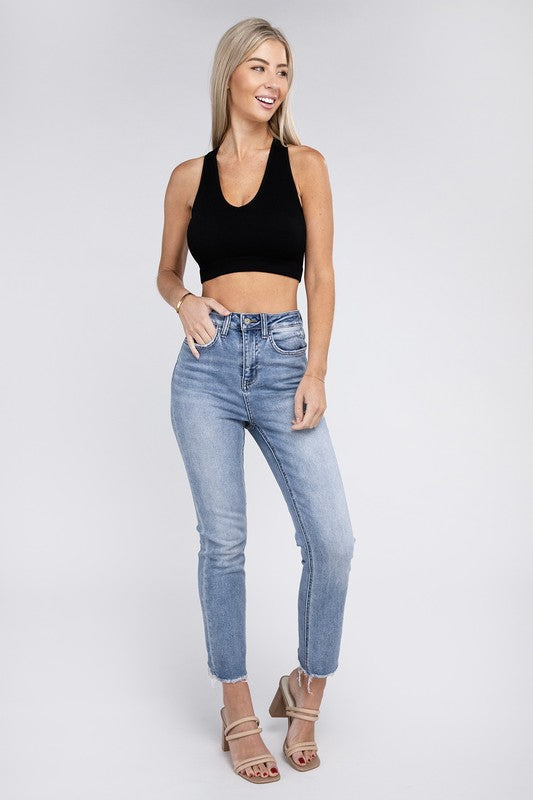 Free Spirit Ribbed Cropped Racerback Tank Top - Coco and lulu boutique