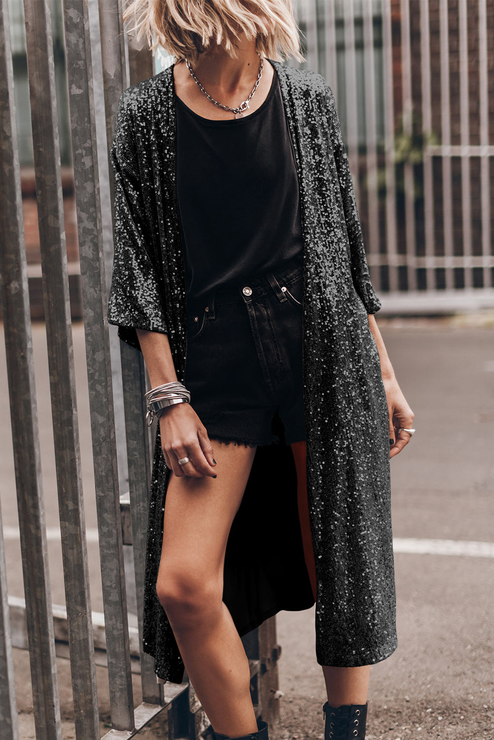 Date Night Sequin Open Front Duster Cardigan - Coco and lulu boutique