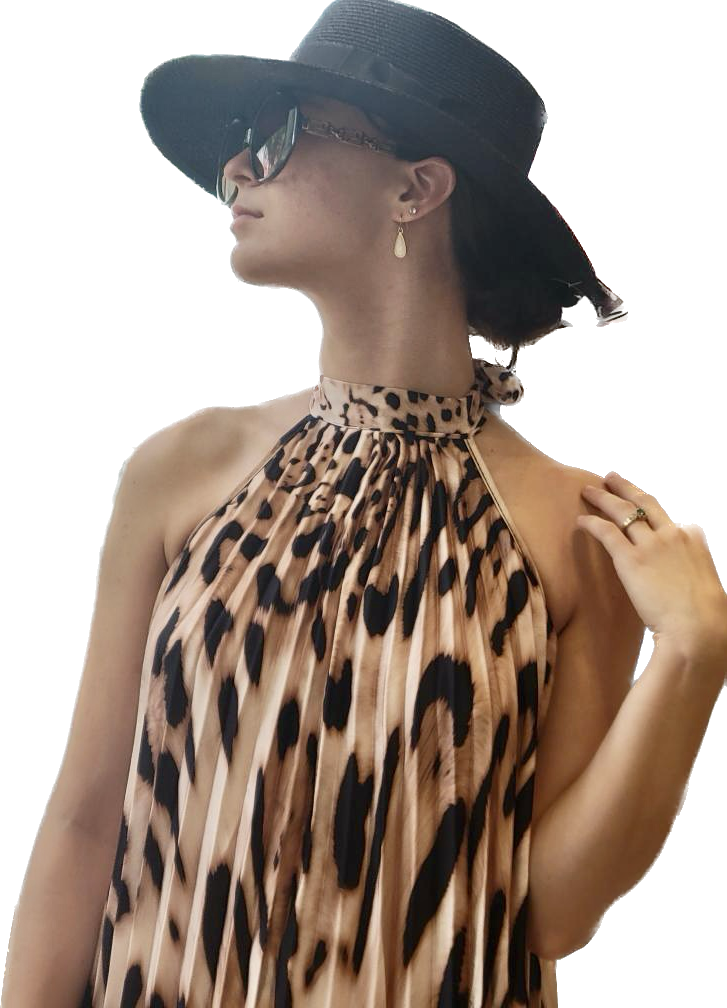 Evann Animal Hybrid Pleated Long Halter Dress - Coco and lulu boutique